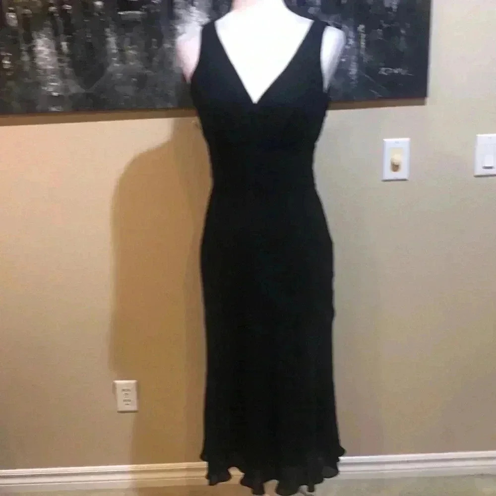 Chadwick’s Black 100% Silk Empire Waist Ruffle Hem Dress-Size 8